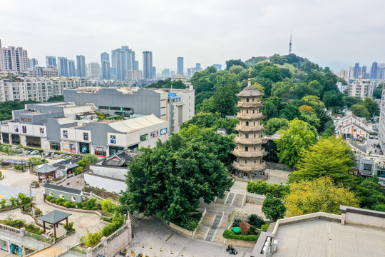 航拍福州乌山乌塔公园石塔寺