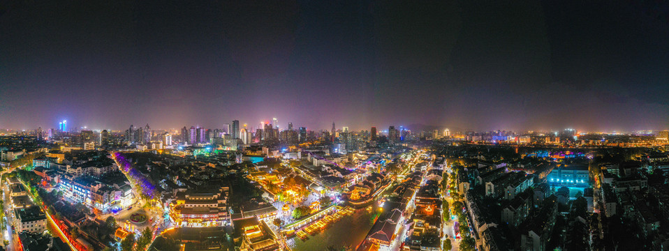 航拍南京夫子庙秦淮风光带夜景