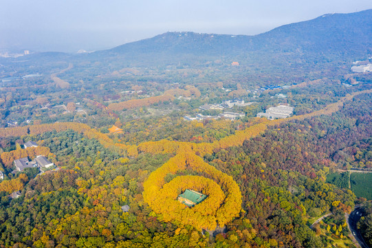 航拍南京钟山风景名胜区美龄宫