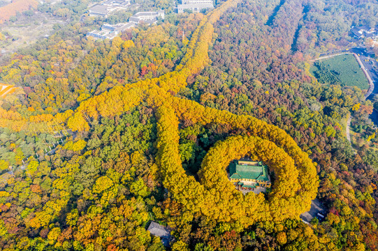 航拍南京钟山风景名胜区美龄宫