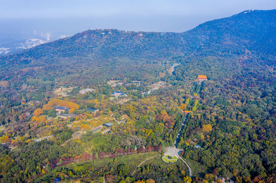 航拍南京钟山风景名胜区明孝陵