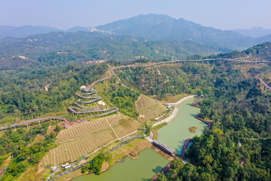 航拍珠海香山湖公园香山云道