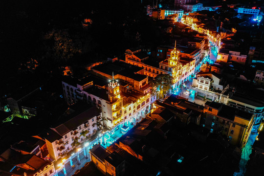 航拍中山孙文西路步行街夜景