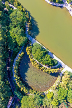 航拍佛山礌岗公园南海活水公园