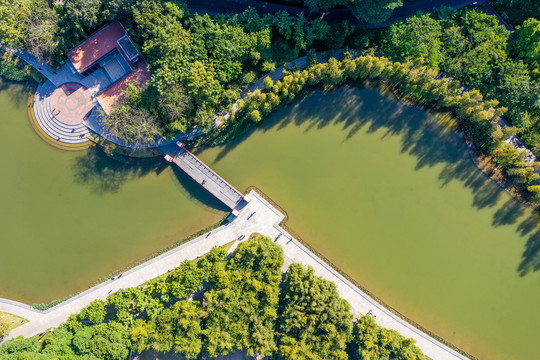 航拍佛山礌岗公园南海活水公园