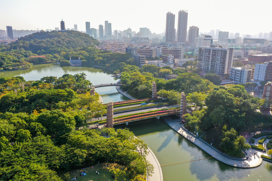 航拍佛山礌岗公园南海活水公园