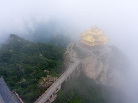 航拍河南栾川老君山金顶建筑群