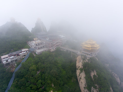 航拍河南栾川老君山金顶建筑群