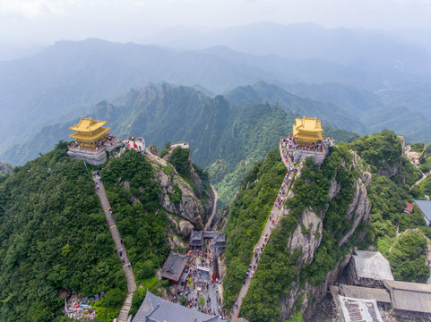 航拍河南栾川老君山金顶建筑群