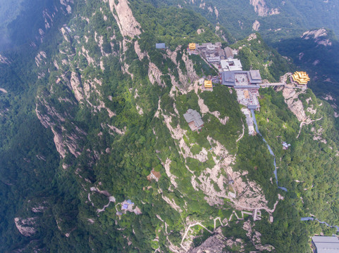 航拍河南栾川老君山金顶建筑群