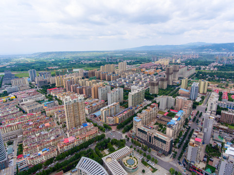 航拍河南三门峡灵宝市城区风光