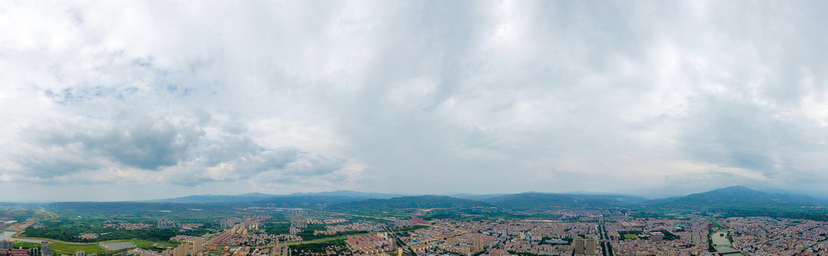 航拍河南三门峡灵宝市城区风光