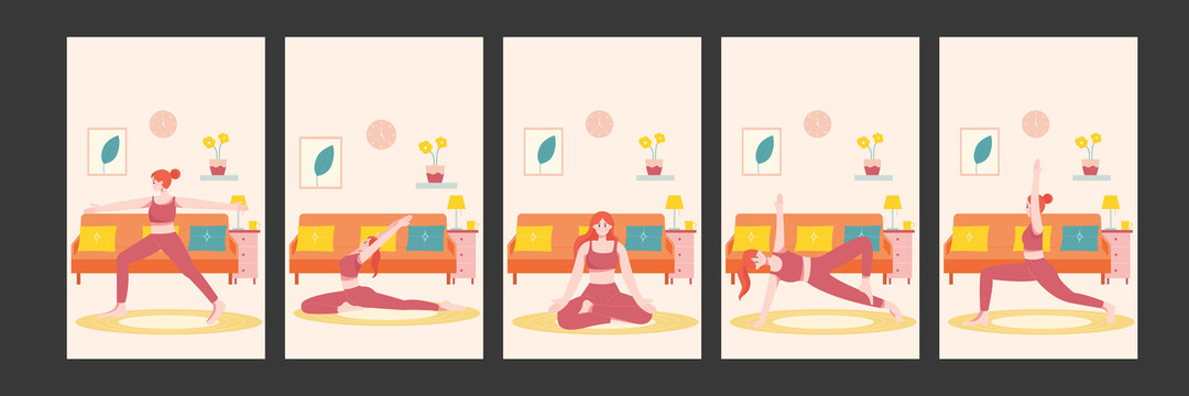 各种瑜伽姿势的女性人物插画