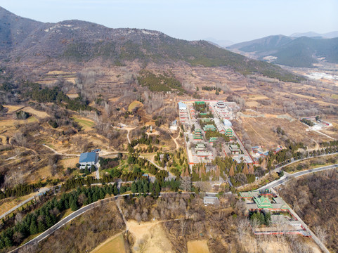 航拍河南郑州登封嵩山少林寺