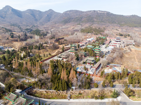 航拍河南郑州登封嵩山少林寺