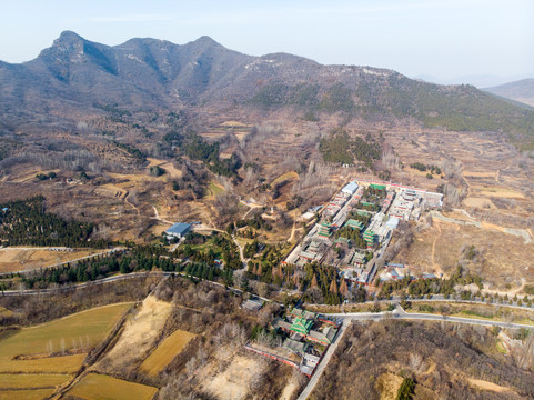 航拍河南郑州登封嵩山少林寺