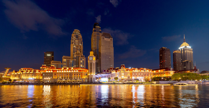 天津海河夜景津湾广场