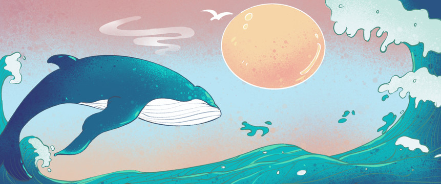 国潮鲸鱼背景插画