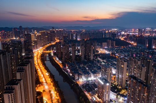 航拍湖南长沙梅溪湖夜景