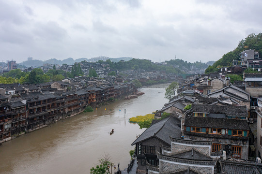 航拍湖南湘西凤凰古城素材