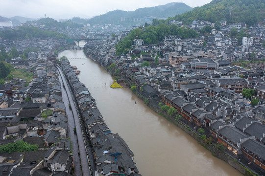 航拍湖南湘西凤凰古城素材