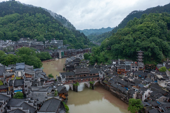 航拍湖南湘西凤凰古城素材