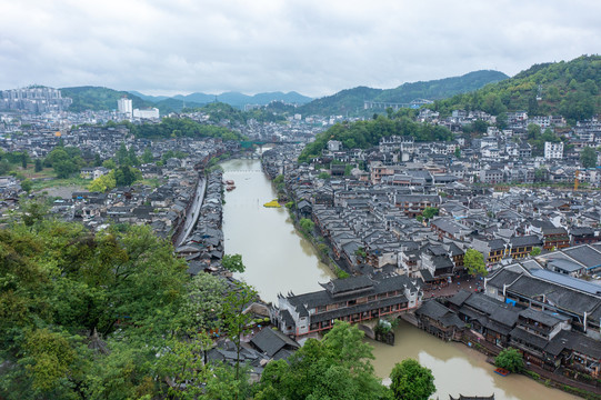 航拍湖南湘西凤凰古城素材