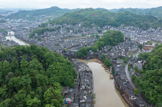 航拍湖南湘西凤凰古城素材