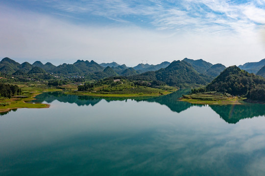 航拍湖南湘西松柏水库风光