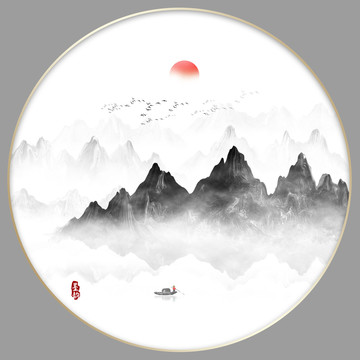 禅意水墨山水画