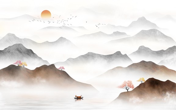 新中式水墨山水画