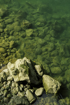 湖边浅水区石块