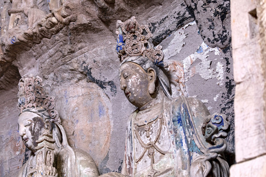 华严洞窟三圣十弟子坐像特写