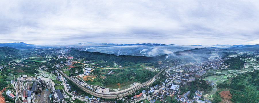 山川丘陵乡村全景航拍