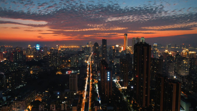 厦门航拍城市夜景