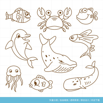 卡通海洋动物元素