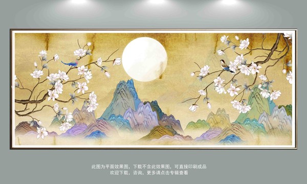 国潮山水花鸟背景