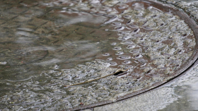 下雨积水城市排水下水道水井