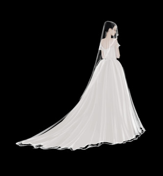新娘婚纱背影手绘素材