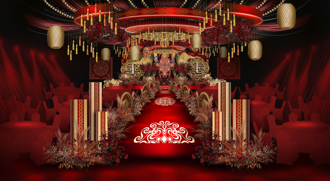 新中式国风金红色婚礼仪式区