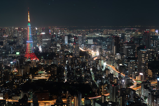 都市东京夜景东京塔车流