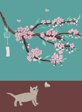 樱花与猫