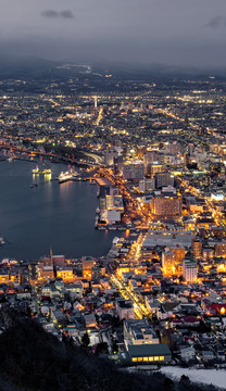 日本北海道函馆俯瞰城市夜景