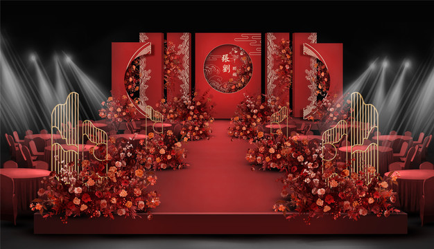 红色中式婚礼舞台设计