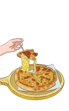 拉丝披萨美食插画