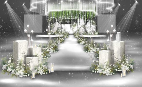 白绿色极简侘寂风婚礼仪式区