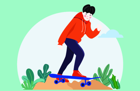 滑板人物扁平化插画