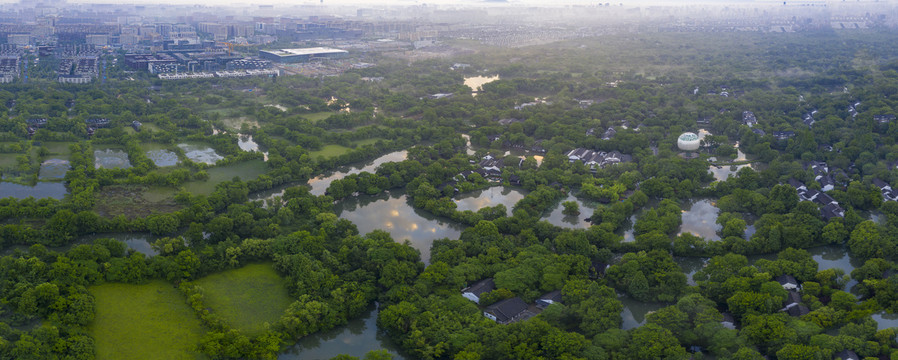 杭州西溪湿地国家公园初夏航拍