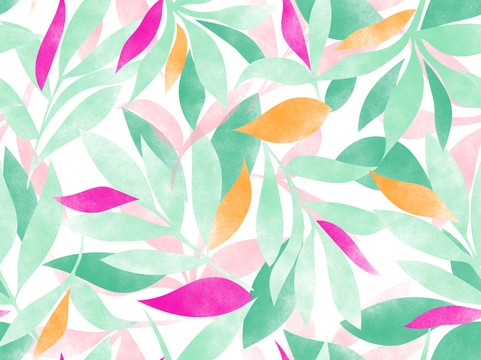 盛夏热带树叶数码无缝印花图
