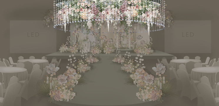香槟色法式花园婚礼效果图